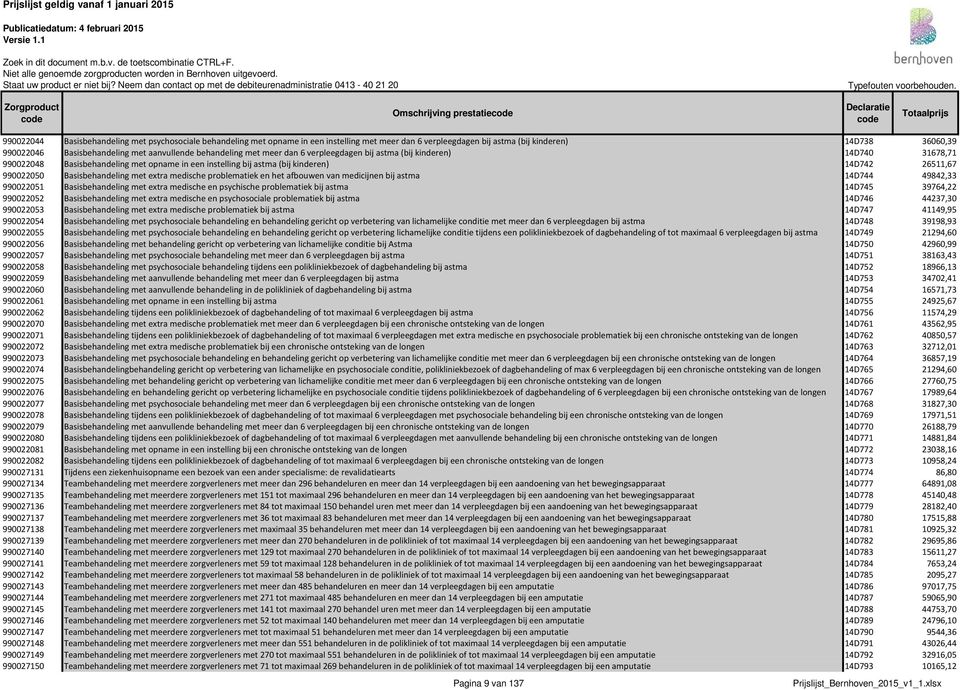 14D742 26511,67 990022050 Basisbehandeling met extra medische problematiek en het afbouwen van medicijnen bij astma 14D744 49842,33 990022051 Basisbehandeling met extra medische en psychische