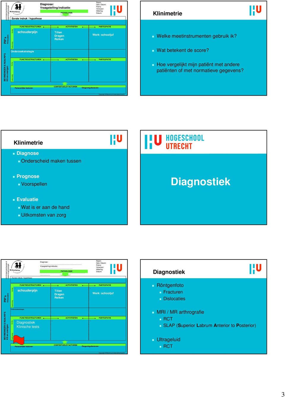 Diagnose Onderscheid maken tussen Prognose Voorspellen Diagnostiek Evaluatie Wat is er aan de hand Uitkomsten van