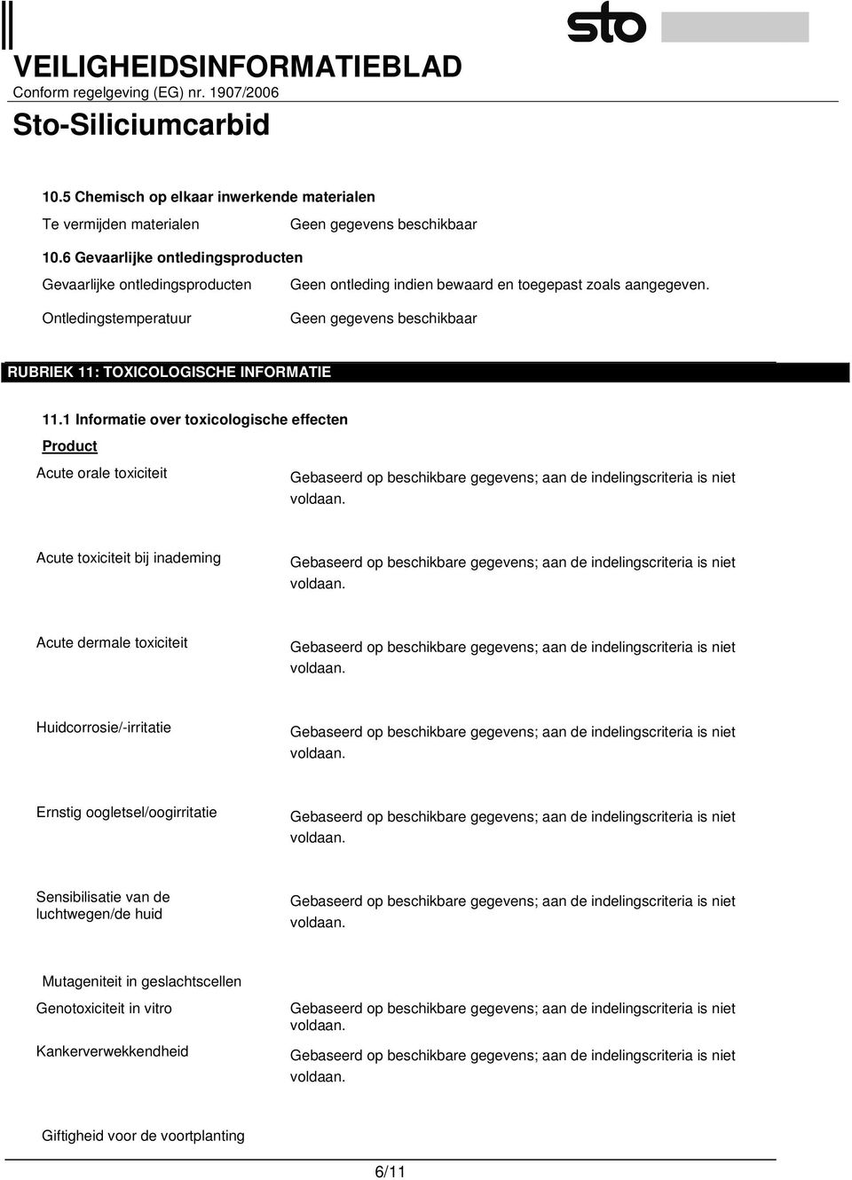 RUBRIEK 11: TOXICOLOGISCHE INFORMATIE 11.