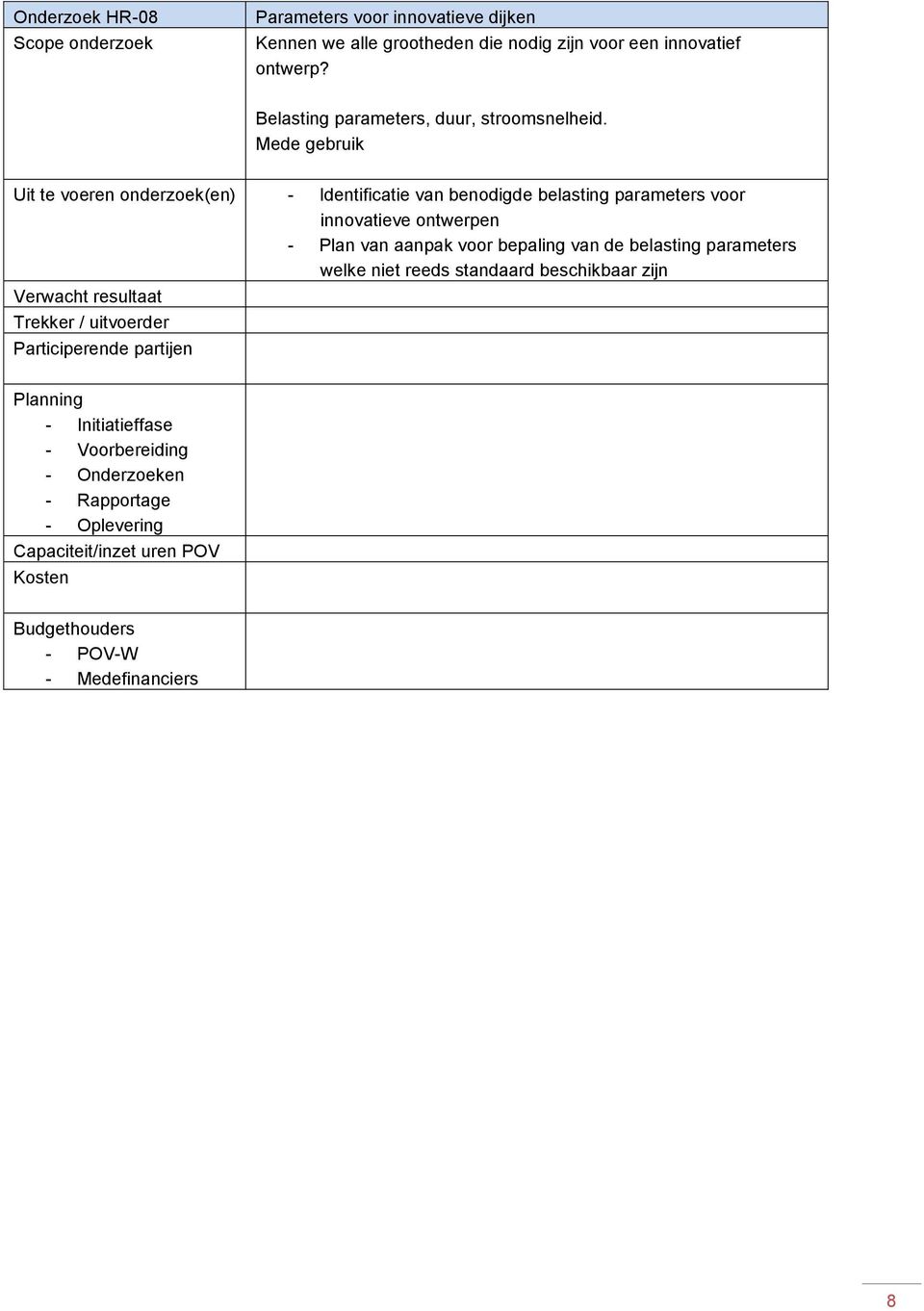 Mede gebruik Uit te voeren onderzoek(en) - Identificatie van benodigde belasting parameters voor