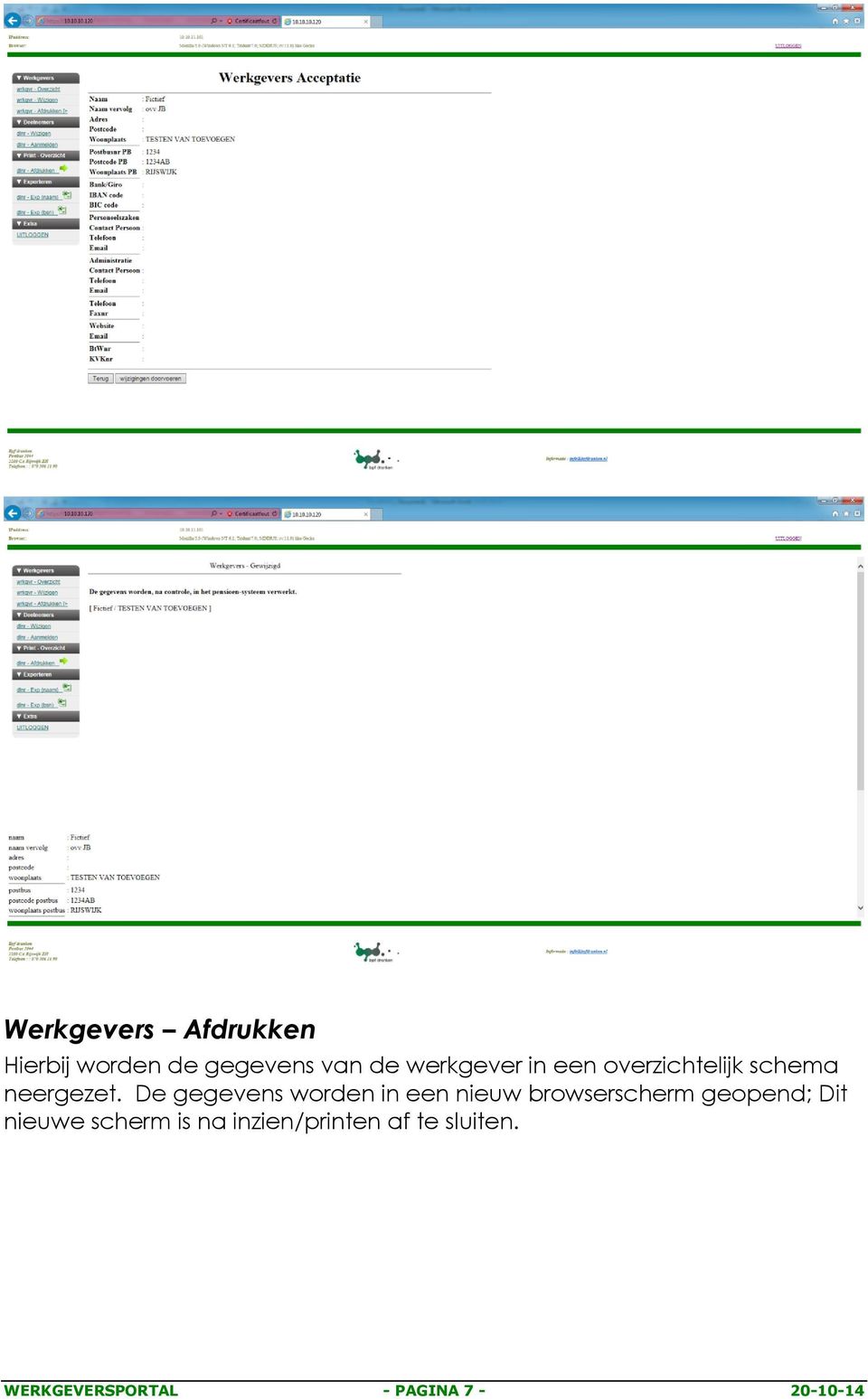 De gegevens worden in een nieuw browserscherm geopend; Dit