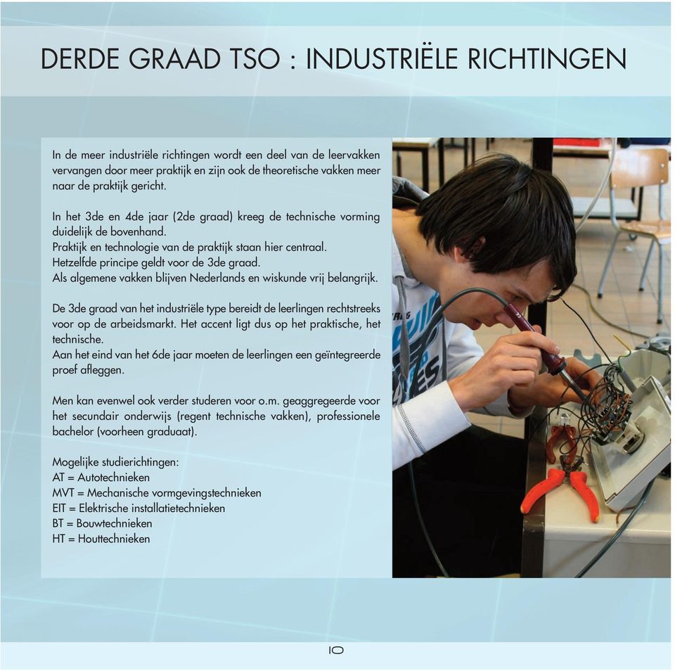 Als algemene vakken blijven Nederlands en wiskunde vrij belangrijk. De 3de graad van het industriële type bereidt de leerlingen rechtstreeks voor op de arbeidsmarkt.