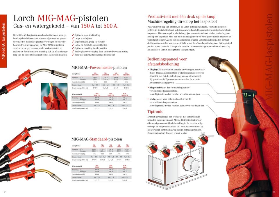 De MIG-MAG- laspistolen van Lorch zorgen voor optimale werkresultaten en maken als Powermaster-uitvoering ook de afstandsregeling van de stroombron direct op het laspistool mogelijk.