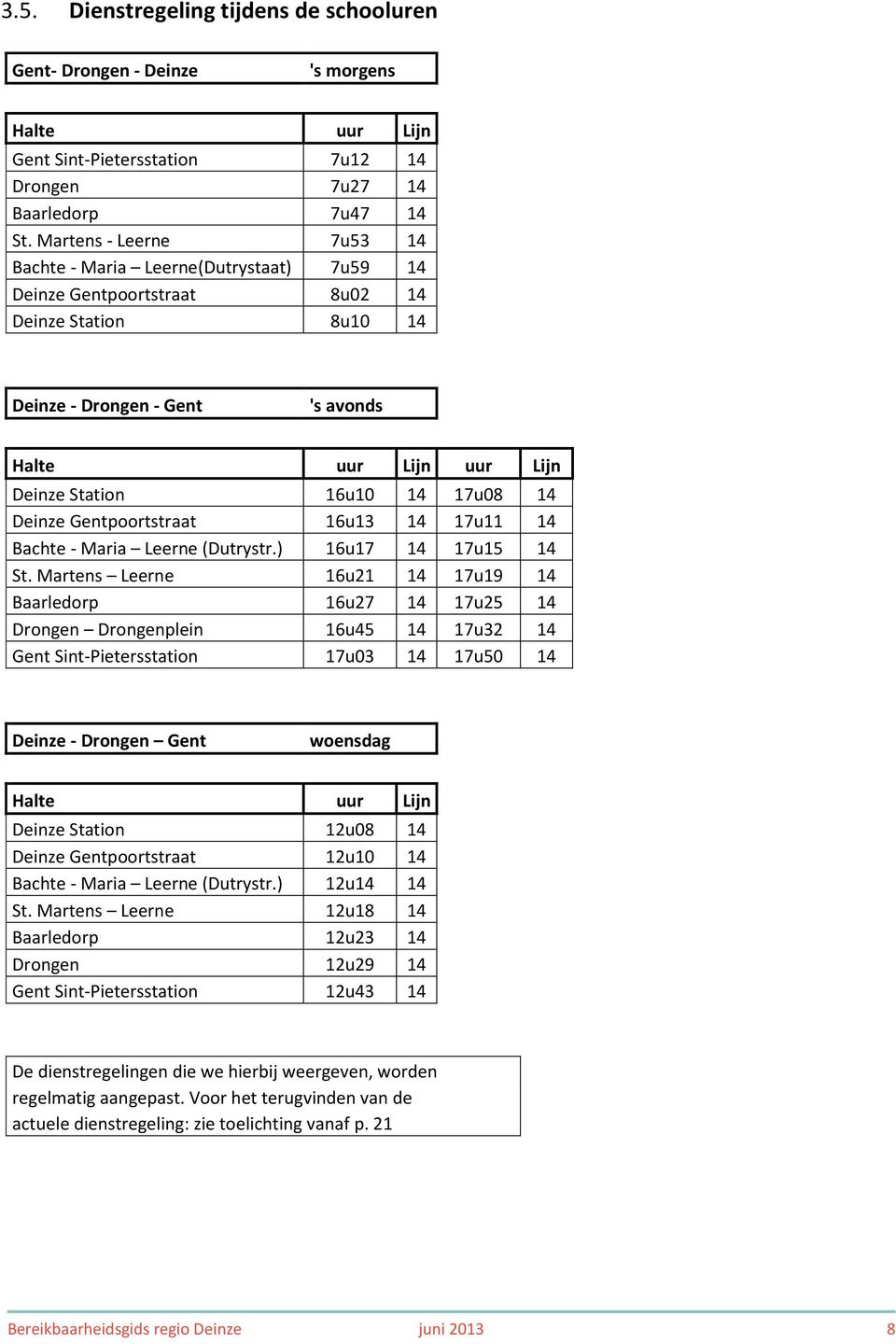 14 17u08 14 Deinze Gentpoortstraat 16u13 14 17u11 14 Bachte - Maria Leerne (Dutrystr.) 16u17 14 17u15 14 St.