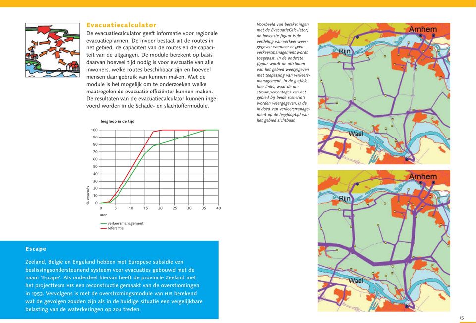 De module berekent op basis daarvan hoeveel tijd nodig is voor evacuatie van alle inwoners, welke routes beschikbaar zijn en hoeveel mensen daar gebruik van kunnen maken.