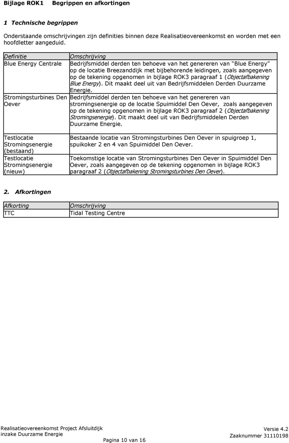 zoals aangegeven op de tekening opgenomen in bijlage ROK3 paragraaf 1 (Objectafbakening Blue Energy). Dit maakt deel uit van Bedrijfsmiddelen Derden Duurzame Energie.