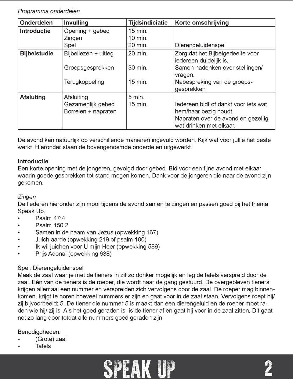 Samen nadenken over stellingen/ vragen. Nabespreking van de groepsgesprekken Afsluting Afsluiting Gezamenlijk gebed Borrelen + napraten 5 min. 15 min.