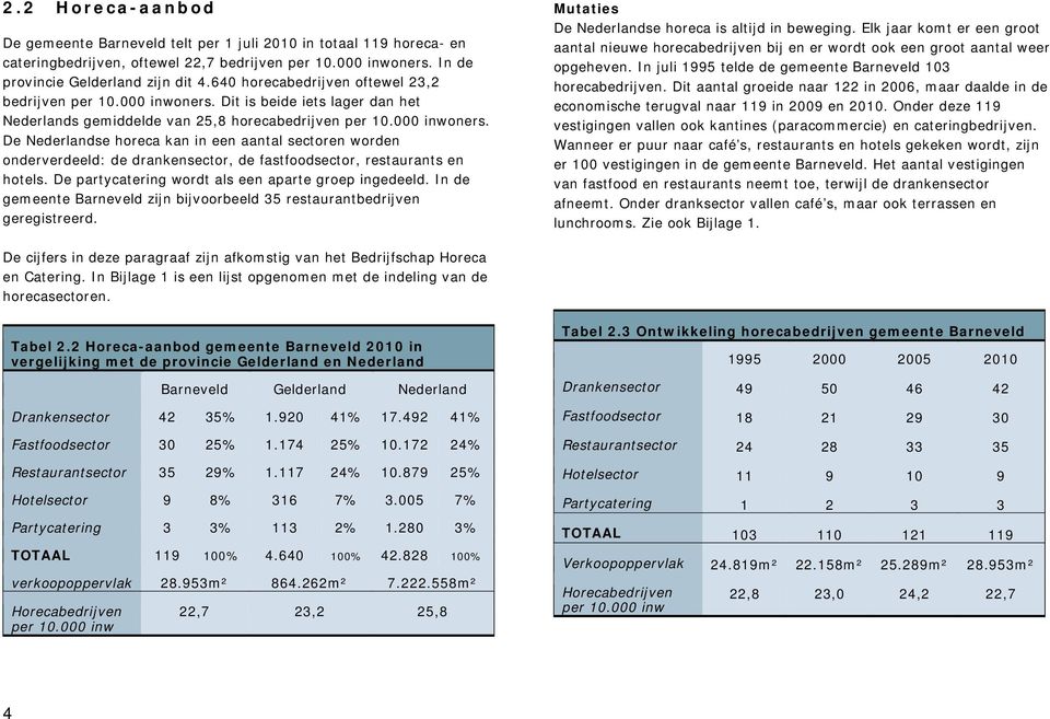 De partycatering wordt als een aparte groep ingedeeld. In de gemeente Barneveld zijn bijvoorbeeld 35 restaurantbedrijven geregistreerd. Mutaties De Nederlandse horeca is altijd in beweging.