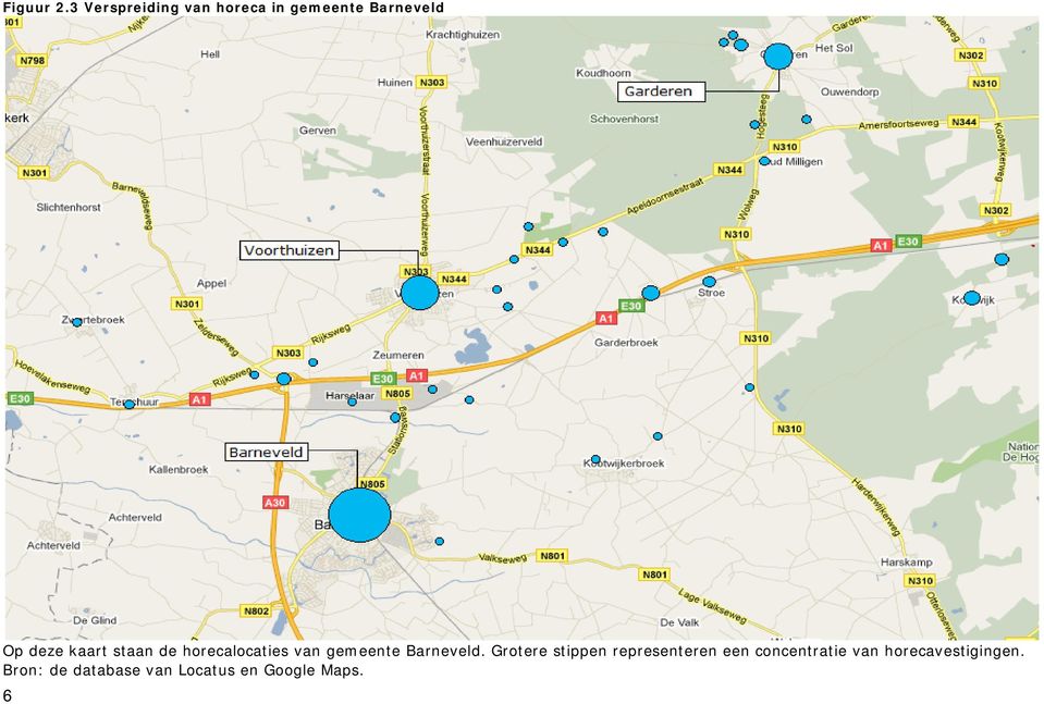 kaart staan de horecalocaties van gemeente Barneveld.
