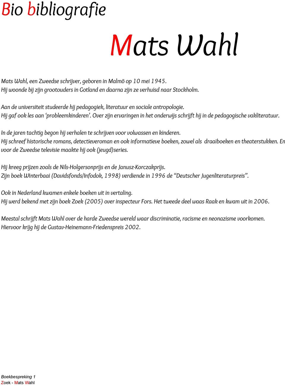 Mats Wahl. Bio bibliografie - PDF Gratis download