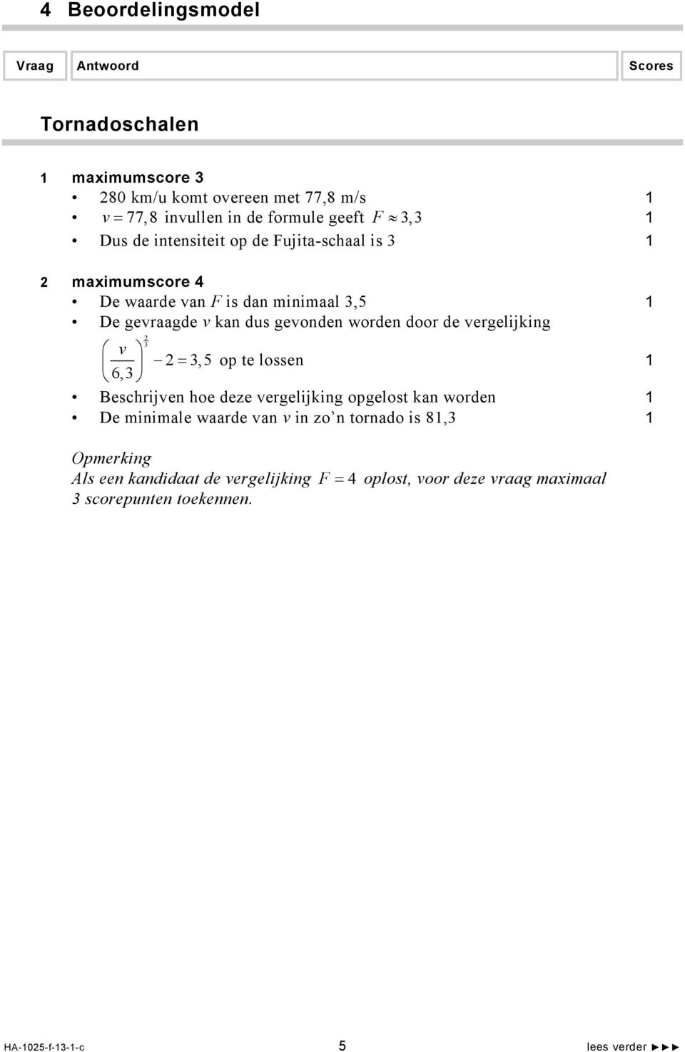 worden door de vergelijking v =,5 6, op te lossen Beschrijven hoe deze vergelijking opgelost kan worden De minimale waarde van v in zo n