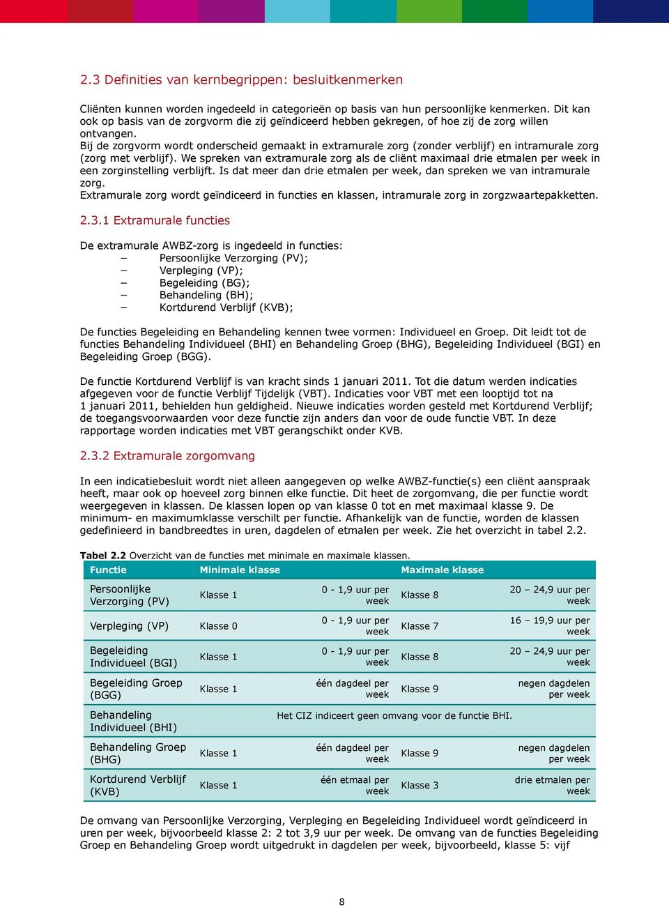 Bij de zorgvorm wordt onderscheid gemaakt in extramurale zorg (zonder verblijf) en intramurale zorg (zorg met verblijf).