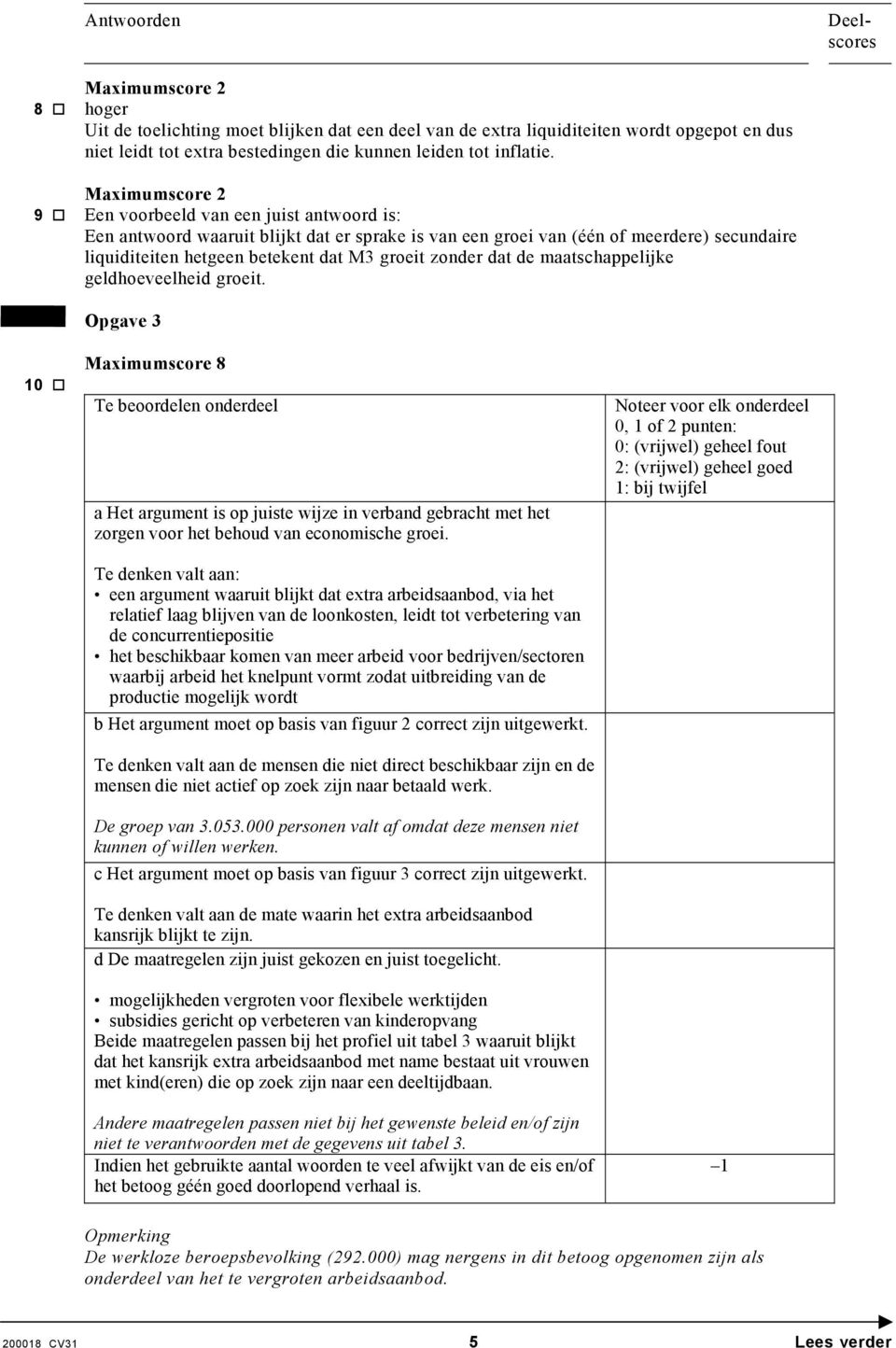 maatschappelijke geldhoeveelheid groeit. Opgave 3 10 Maximumscore 8 Te beoordelen onderdeel a Het argument is op juiste wijze in verband gebracht met het zorgen voor het behoud van economische groei.