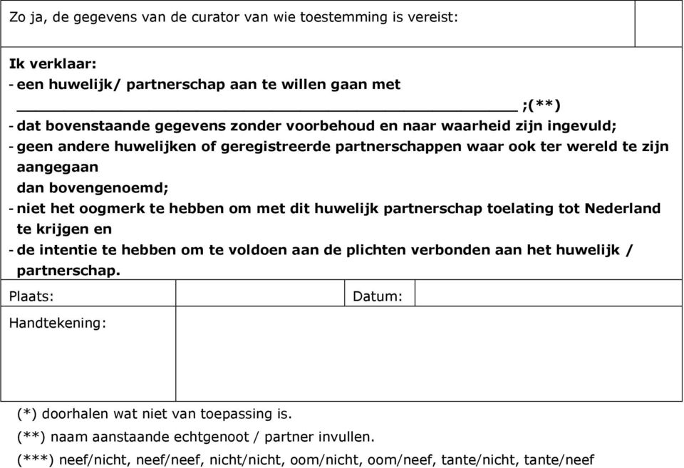 dit huwelijk partnerschap toelating tot Nederland te krijgen en - de intentie te hebben om te voldoen aan de plichten verbonden aan het huwelijk / partnerschap.