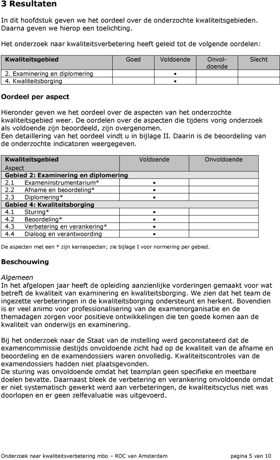 Kwaliteitsborging Slecht Oordeel per aspect Hieronder geven we het oordeel over de aspecten van het onderzochte kwaliteitsgebied weer.