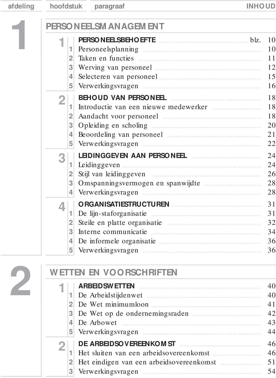 .. 5 Verwerkingsvragen... LEIDINGGEVEN AAN PERSONEEL... 4 Leidinggeven... 4 Stijl van leidinggeven... 6 Omspanningsvermogen en spanwijdte... 8 4 Verwerkingsvragen... 8 ORGANISATIESTRUCTUREN.