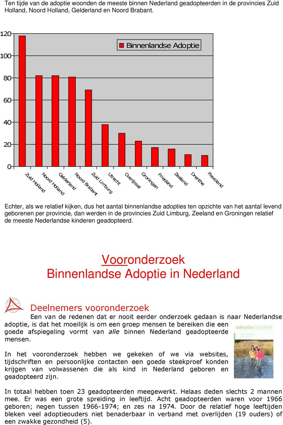 kijken, dus het aantal binnenlandse adopties ten opzichte van het aantal levend geborenen per provincie, dan werden in de provincies Zuid Limburg, Zeeland en Groningen relatief de meeste Nederlandse