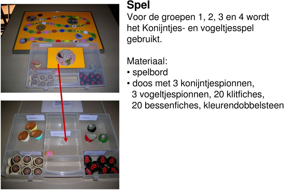 Materiaal: spelbord doos met 3 konijntjespionnen,