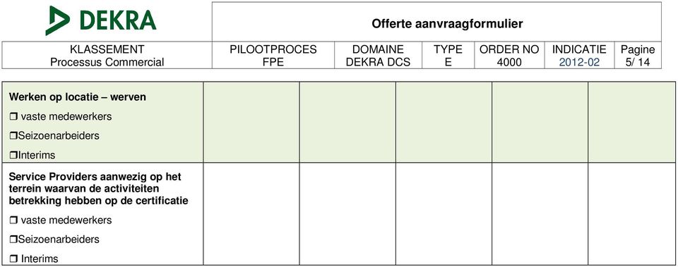 Providers aanwezig op het terrein waarvan de