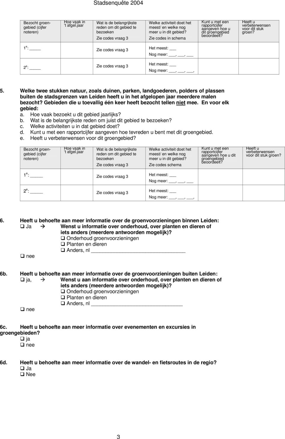 Zie codes in schema Kunt u met een rapportcijfer aangeven hoe u dit groengebied beoordeelt? Heeft u verbeterwensen voor dit stuk groen?