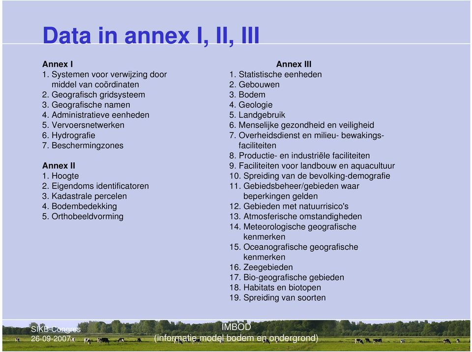 Beschermingzones faciliteiten 8. Productie- en industriële faciliteiten Annex II 9. Faciliteiten voor landbouw en aquacultuur 1. Hoogte 10. Spreiding van de bevolking-demografie 2.