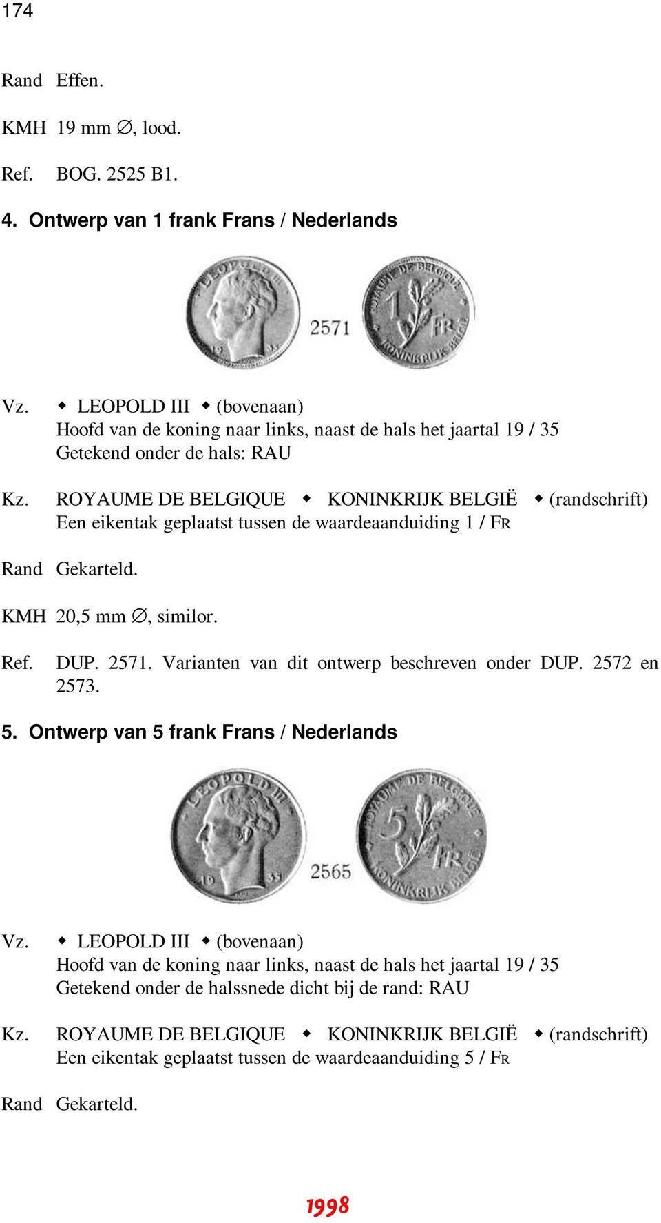 BELGIQUE KONINKRIJK BELGIË (randschrift) Een eikentak geplaatst tussen de waardeaanduiding 1 / FR KMH 20,5 mm, similor. Ref. DUP. 2571.