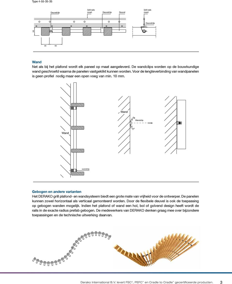 Wand Wandclip Wand wandclip Gebogen en andere varianten Het DERAKO grill plafond- en wandsysteem biedt een grote mate van vrijheid voor de ontwerper.