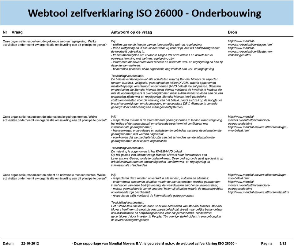 maatregelen om ervoor te zorgen dat onze relaties en activiteiten in overeenstemming met wet- en regelgeving zijn; - informeren medewerkers over recente en relevante wet- en regelgeving en hoe zij