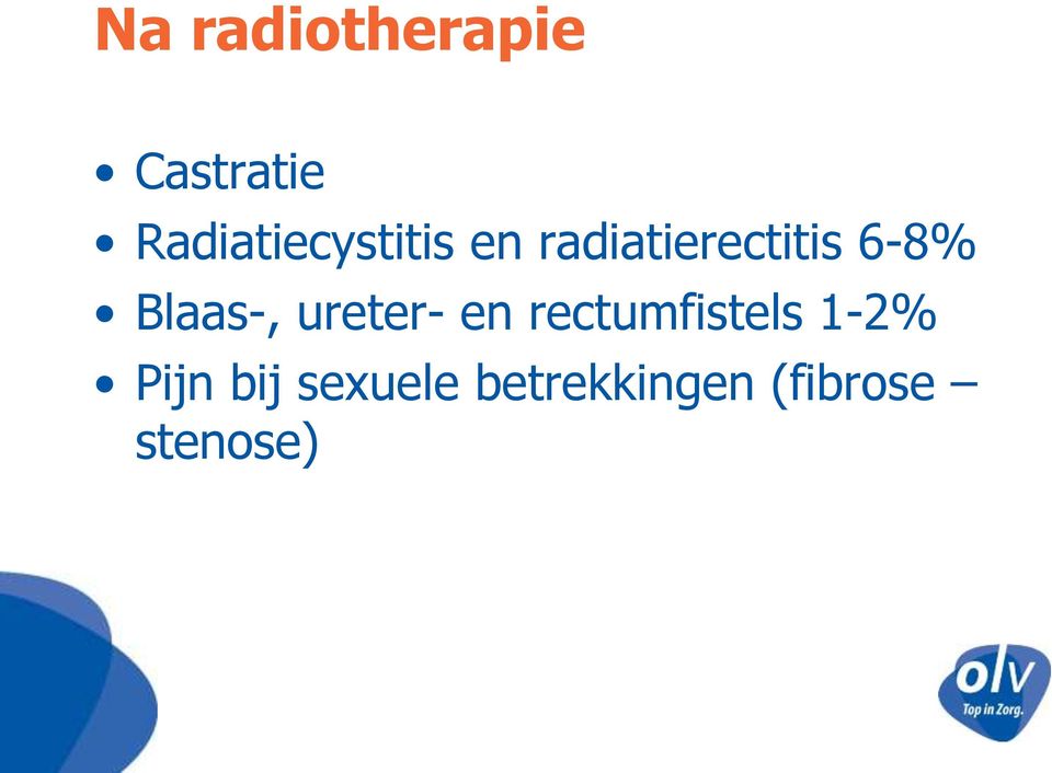 6-8% Blaas-, ureter- en rectumfistels