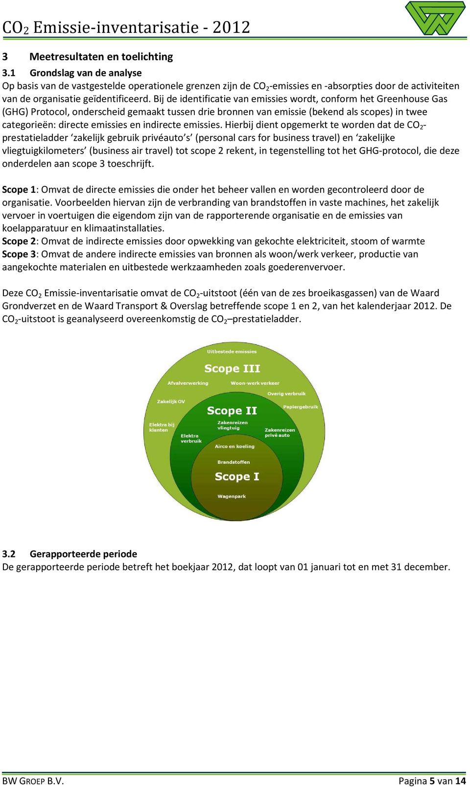 Bij de identificatie van emissies wordt, conform het Greenhouse Gas (GHG) Protocol, onderscheid gemaakt tussen drie bronnen van emissie (bekend als scopes) in twee categorieën: directe emissies en