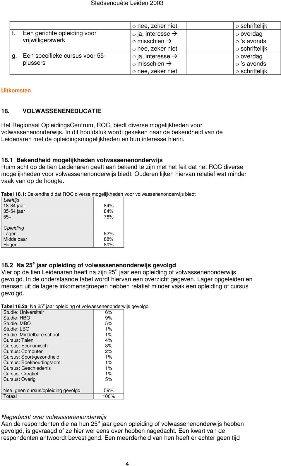 In dit hoofdstuk wordt gekeken naar de bekendheid van de Leidenaren met de opleidingsmogelijkheden en hun interesse hierin. 18.