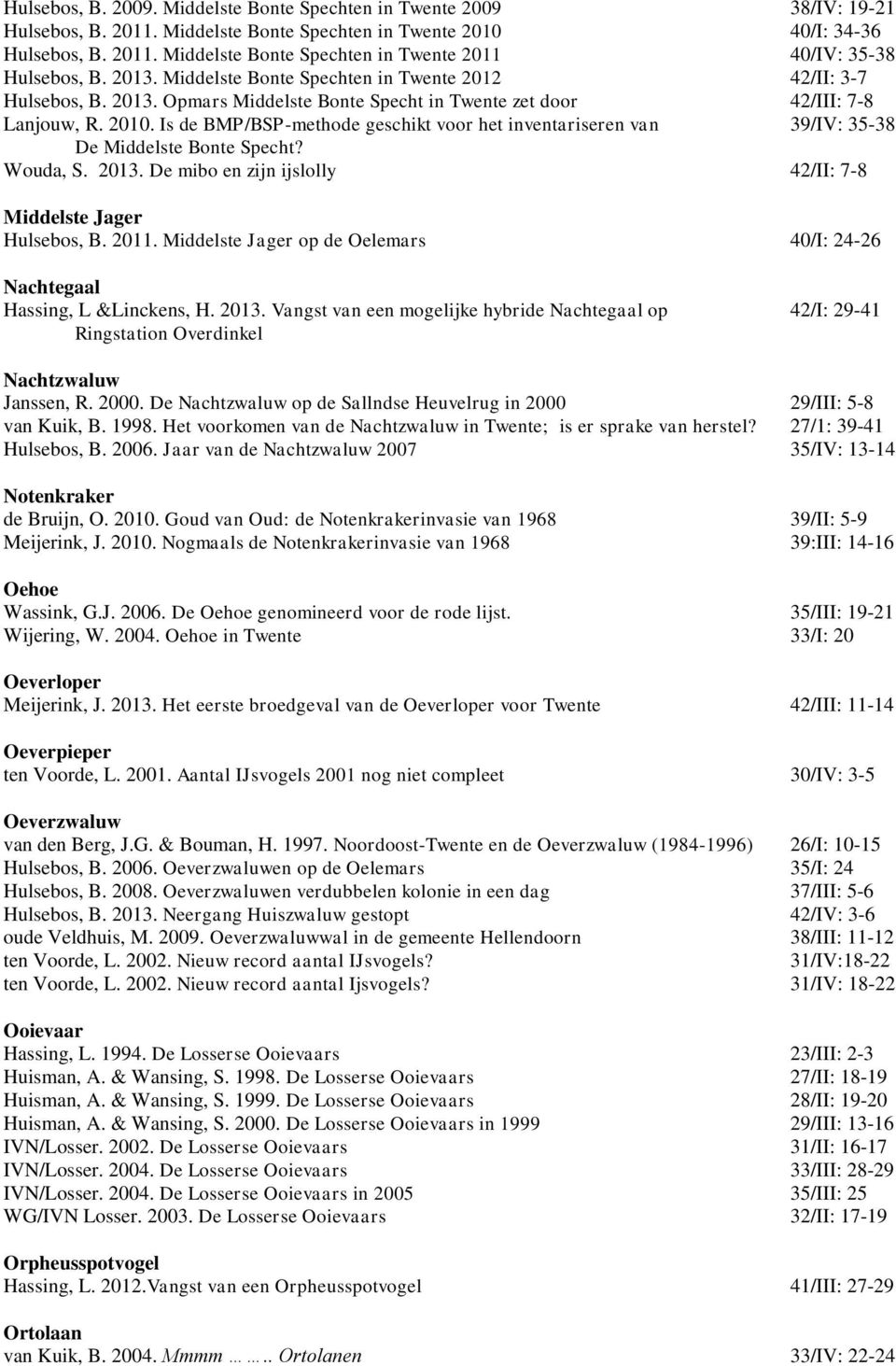 Is de BMP/BSP-methode geschikt voor het inventariseren van 39/IV: 35-38 De Middelste Bonte Specht? Wouda, S. 2013. De mibo en zijn ijslolly 42/II: 7-8 Middelste Jager Hulsebos, B. 2011.