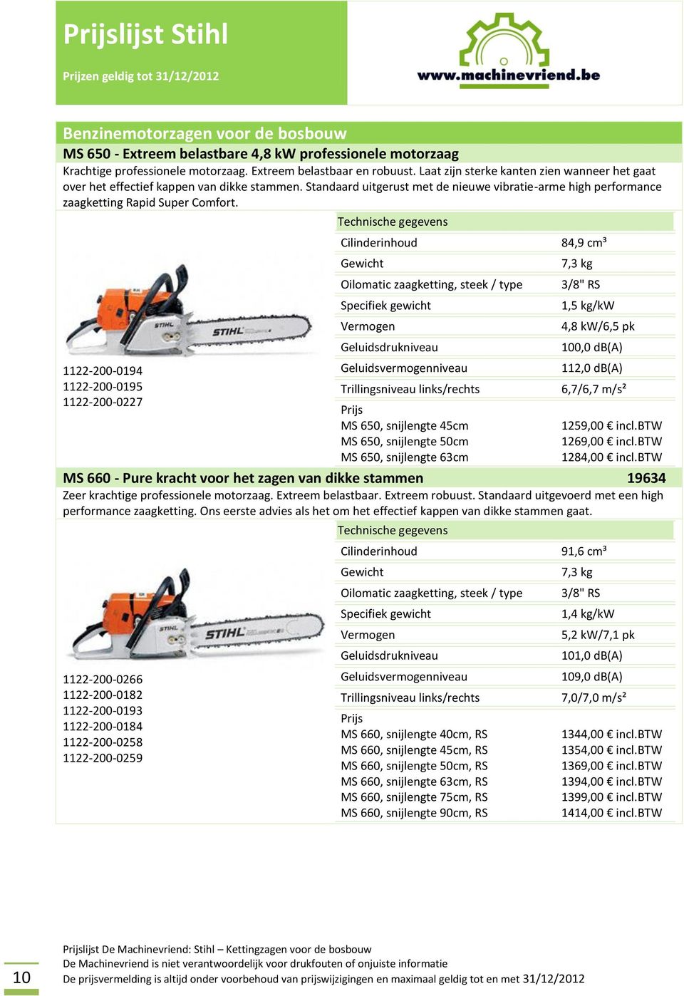 1122-200-0194 1122-200-0195 1122-200-0227 MS 650, snijlengte 45cm MS 650, snijlengte 50cm MS 650, snijlengte 63cm 84,9 cm³ 7,3 kg 1,5 kg/kw 4,8 kw/6,5 pk 100,0 db(a) 112,0 db(a) 6,7/6,7 m/s² 1259,00