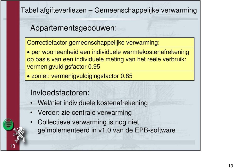 verbruik: vermenigvuldigsfactor 0.95 zoniet: vermenigvuldigingsfactor 0.