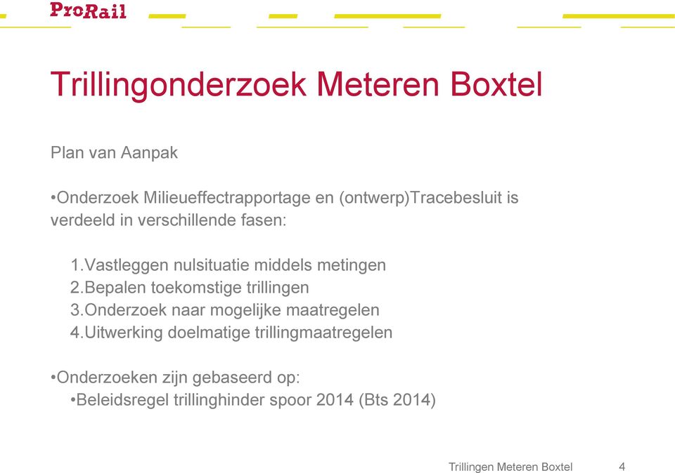 Bepalen toekomstige trillingen 3. Onderzoek naar mogelijke maatregelen 4.