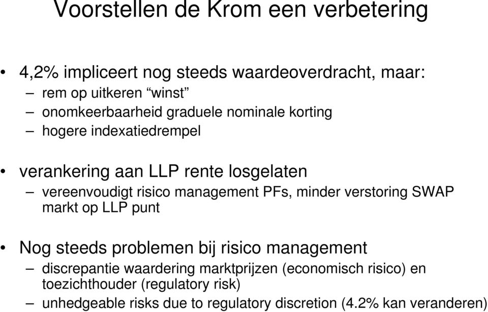 risico management PFs, minder verstoring SWAP markt op LLP punt Nog steeds problemen bij risico management discrepantie