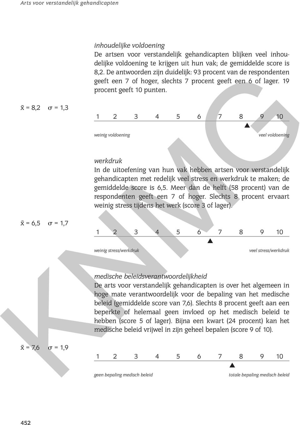 weinig voldoening veel voldoening werkdruk In de uitoefening van hun vak hebben artsen voor verstandelijk gehandicapten met redelijk veel stress en werkdruk te maken; de gemiddelde score is 6,5.