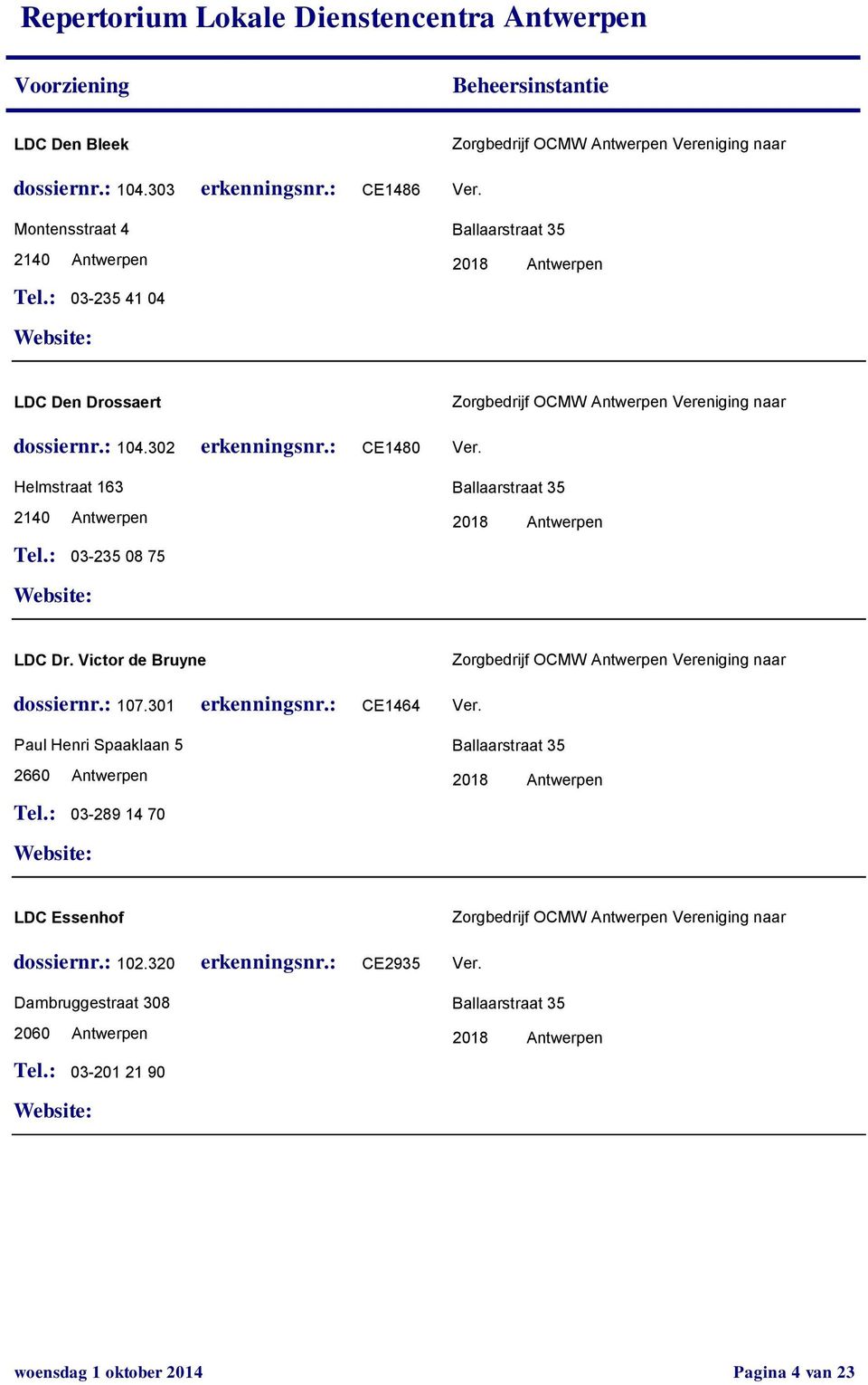 302 CE1480 03-235 08 75 Zorgbedrijf Antwerpen Vereniging naar LDC Dr.