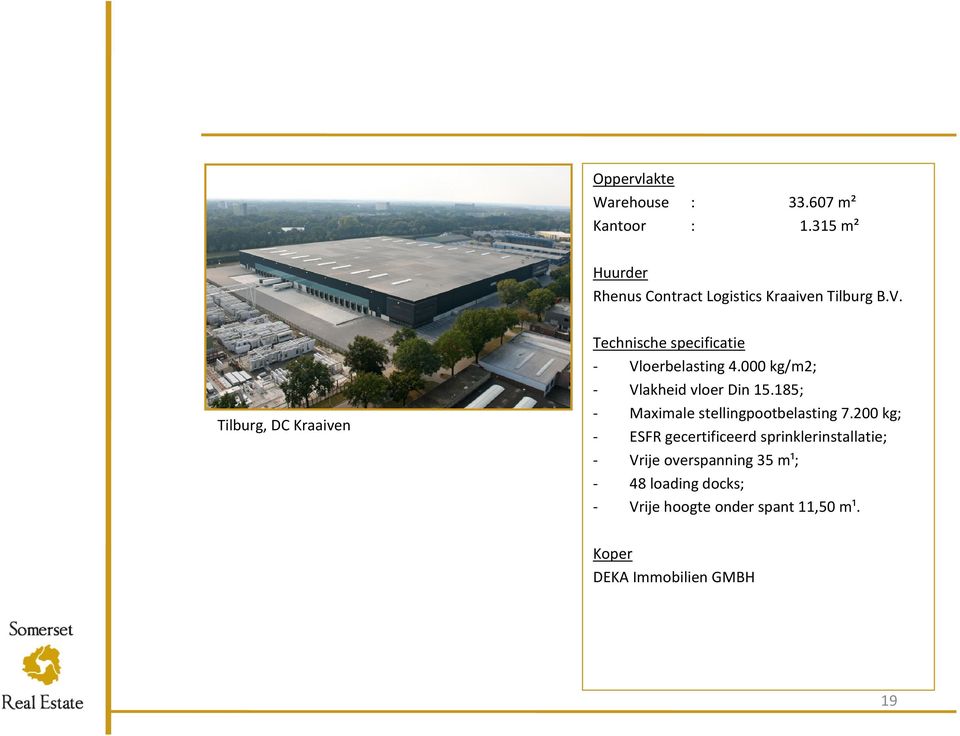Tilburg, DC Kraaiven Technische specificatie - Vloerbelasting 4.000 kg/m2; - Vlakheid vloer Din 15.