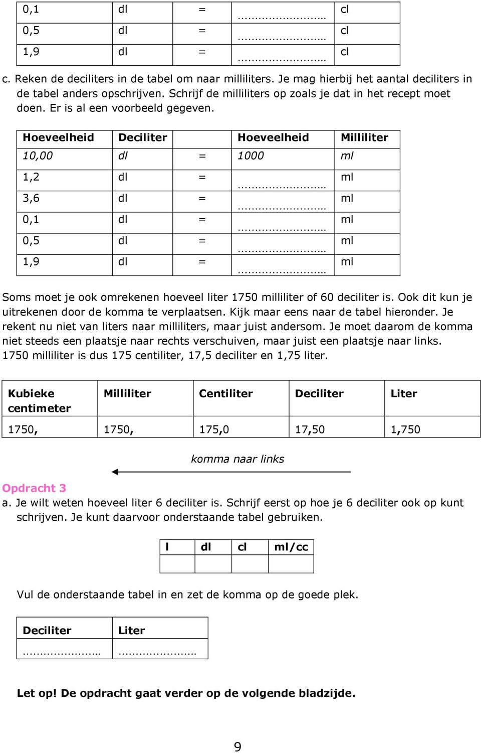 Hoeveelheid Deciliter Hoeveelheid Milliliter 1, = 1 ml 1,2 = 3,6 =,1 =,5 = 1,9 = ml ml ml ml ml Soms moet je ook omrekenen hoeveel liter 175 milliliter of 6 deciliter is.