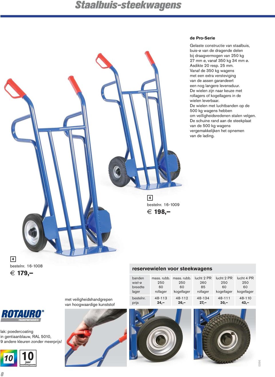 De wielen zijn naar keuze met of in de wielen leverbaar. De wielen met luchtbanden op de wagens hebben om veilligheidsredenen stalen velgen.