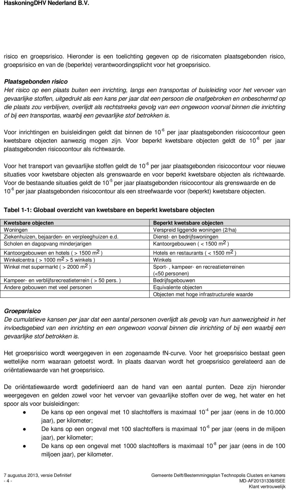 Plaatsgebonden risico Het risico op een plaats buiten een inrichting, langs een transportas of buisleiding voor het vervoer van gevaarlijke stoffen, uitgedrukt als een kans per jaar dat een persoon