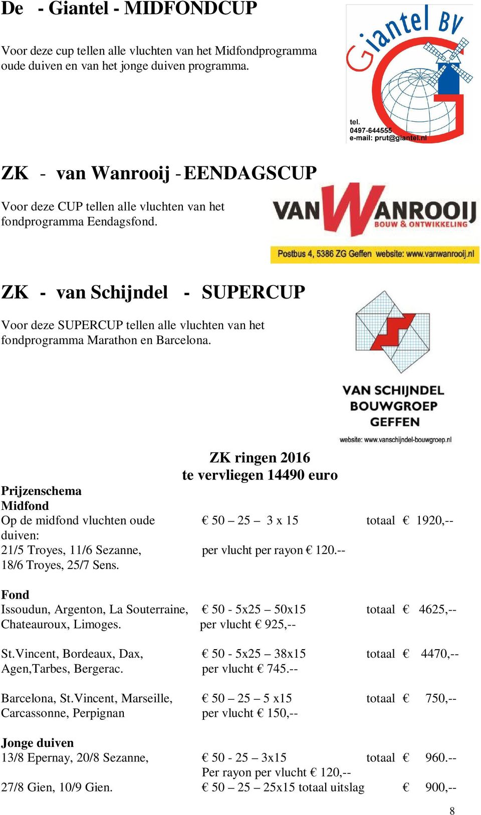 ZK - van Schijndel - SUPERCUP Voor deze SUPERCUP tellen alle vluchten van het fondprogramma Marathon en Barcelona.
