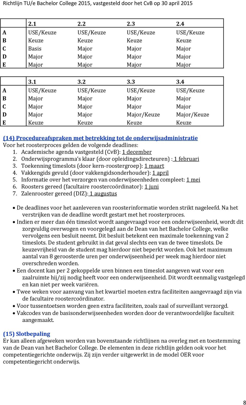 tot de onderwijsadministratie Voor het roosterproces gelden de volgende deadlines: 1. Academische agenda vastgesteld (CvB): 1 december 2.