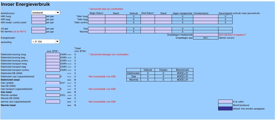 !!) per jaar Warmte Graaddagen meetperiode oor adviseur te bepalen!!! Energiekosten Graaddagen jaar 311 (Senter novem) aansluiting < 3* 25A Totaal excl. BTW*: (incl.