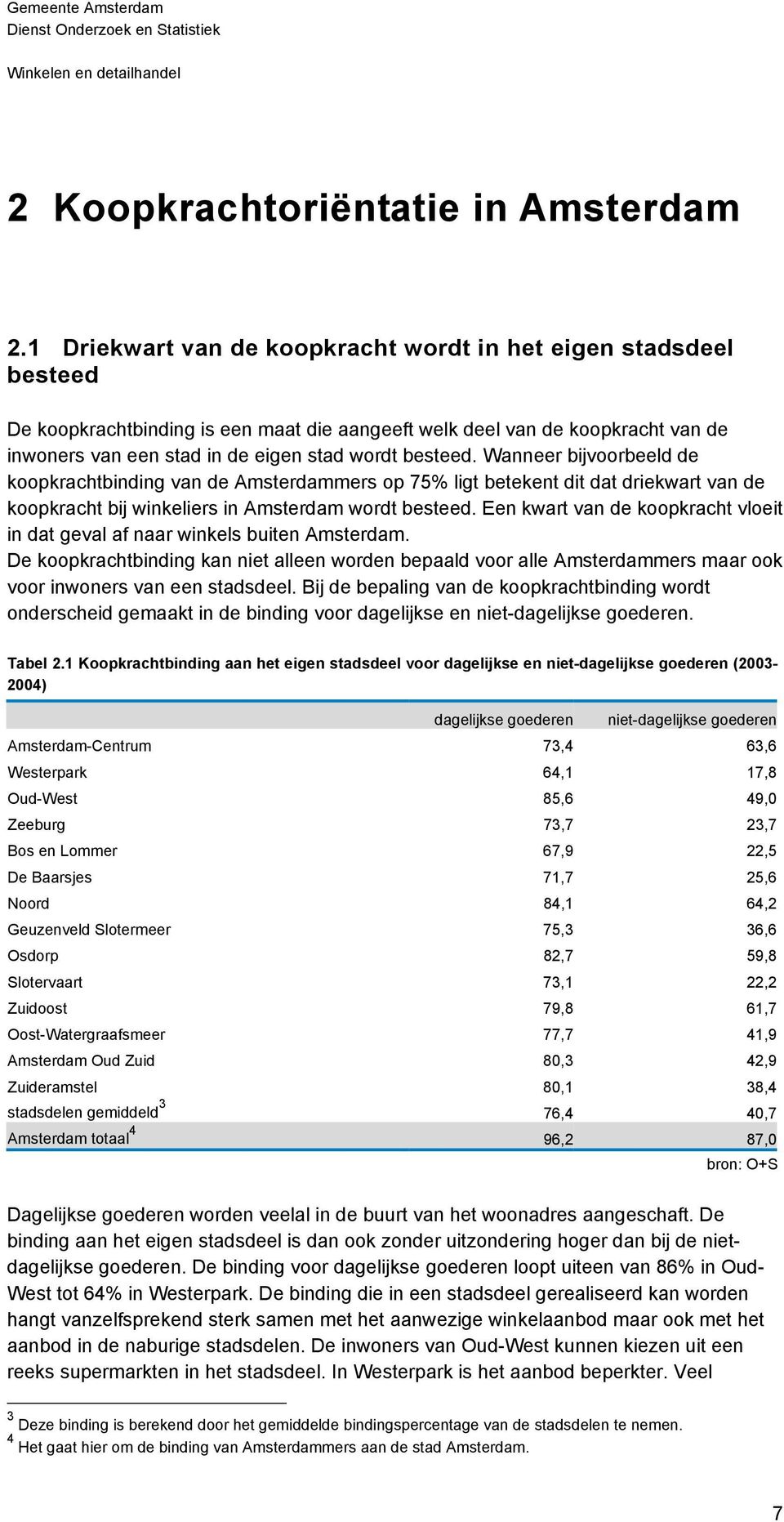 besteed. Wanneer bijvoorbeeld de koopkrachtbinding van de Amsterdammers op 75% ligt betekent dit dat driekwart van de koopkracht bij winkeliers in Amsterdam wordt besteed.