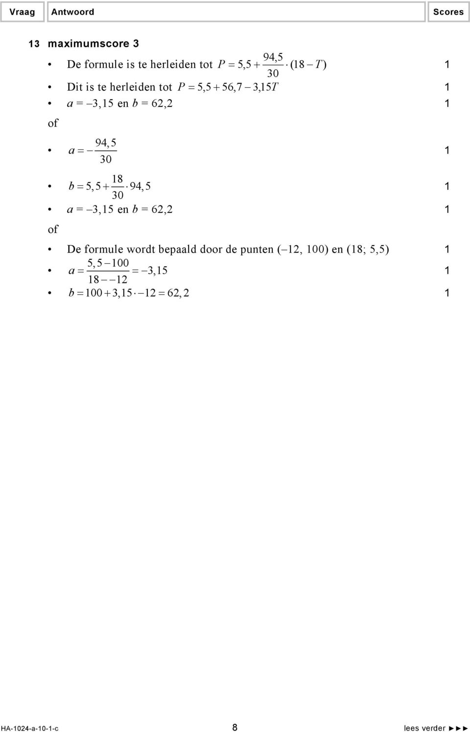 5,5 + 94,5 30 a = 3,5 en b = 6, De formule wordt bepaald door de punten (,