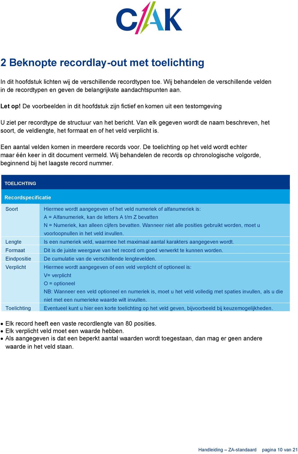 De voorbeelden in dit hoofdstuk zijn fictief en komen uit een testomgeving U ziet per recordtype de structuur van het bericht.