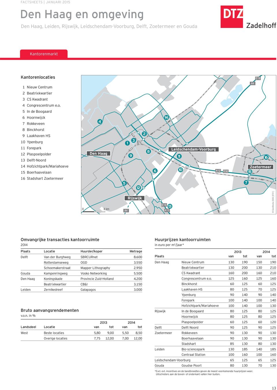 Zoetermeer Stadshart Zoetermeer 7 Rijswijk Omvangrijke transacties kantoorruimte Plaats Locatie Huurder/koper Metrage Delft Van der Burghweg SBRCURnet. Rotterdamseweg OGD.