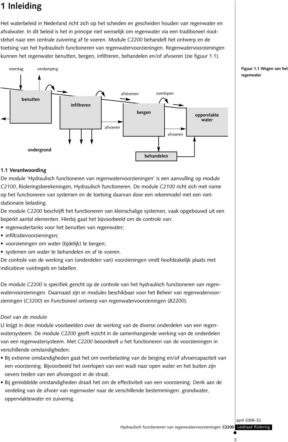 Module C2200 behandelt het ontwerp en de toetsing van het hydraulisch functioneren van regenwatervoorzieningen.